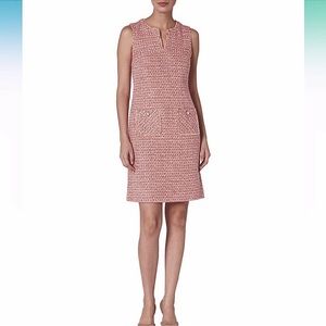 -NWT- Karl Lagerfeld Paris pink & black tweed split neck shift dress w/ pockets